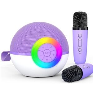 Colorful Karaoke Mini Machine-Portable Bluetooth Speaker+2 Microphone Set NIB